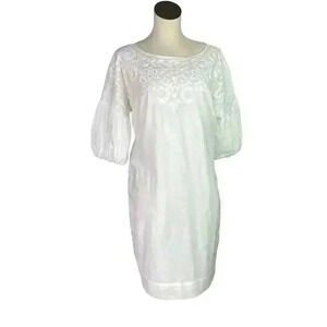 Lauren Ralph Lauren Dress Women 8 White Embroidered Cotton 3/4 Sleeves NEW